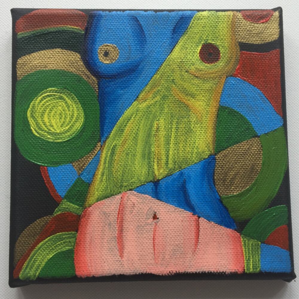 Abstract figurative canvas in bold colour by Antoinette Jordaine