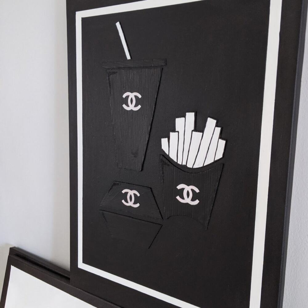Pop art canvas exploring fashion and consumer culture by Antoinette Jordaine