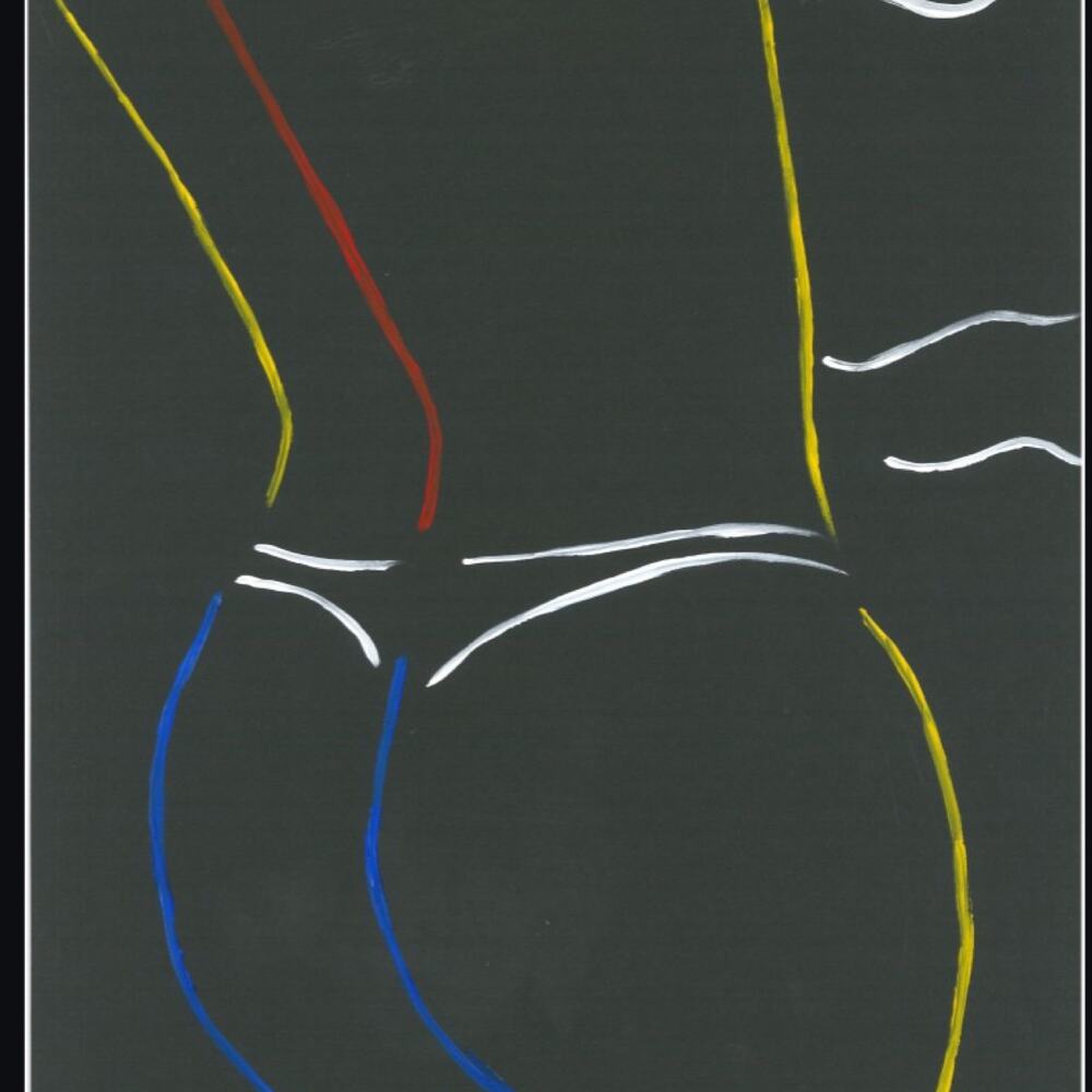 Figure Study II, single-line figure drawing in primary colours by Antoinette Jordaine