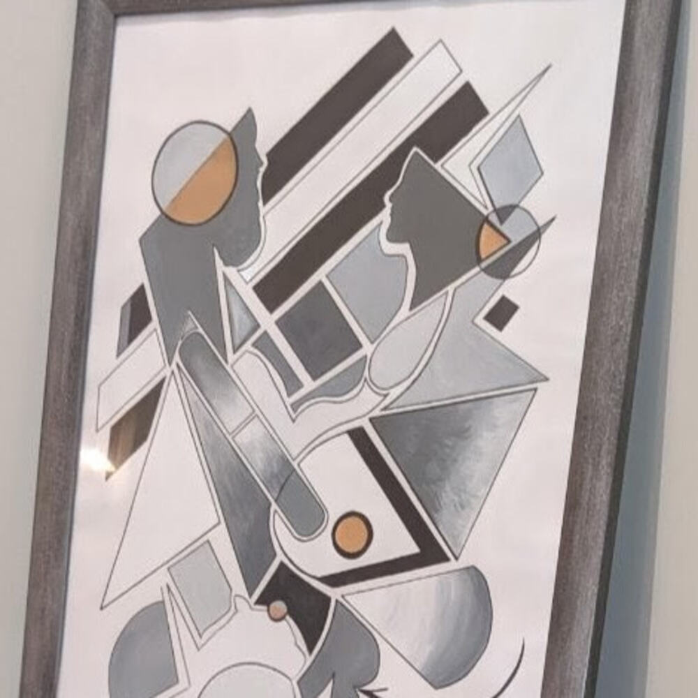 Study in Grey, framed monochrome geometric abstract by Antoinette Jordaine
