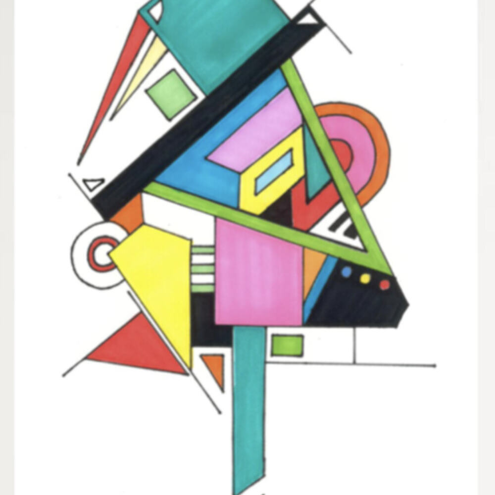 Colourful geometric abstract composition by Antoinette Jordaine