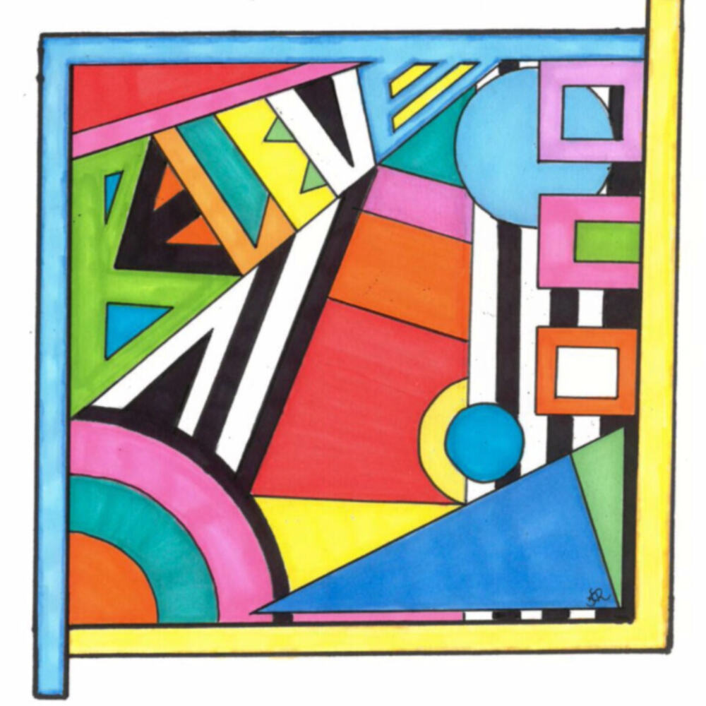 Bold geometric abstract in a painted border by Antoinette Jordaine