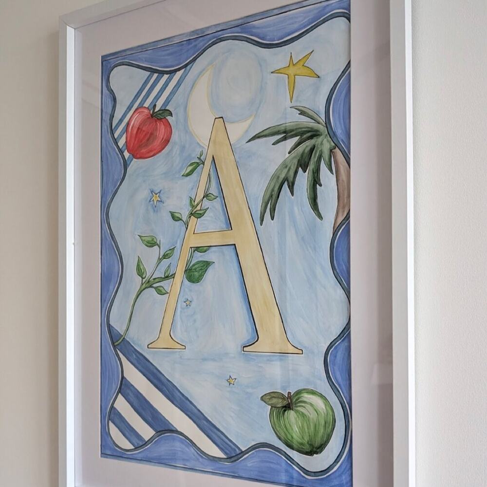 Illuminated letter A, personalised watercolour commission by Antoinette Jordaine
