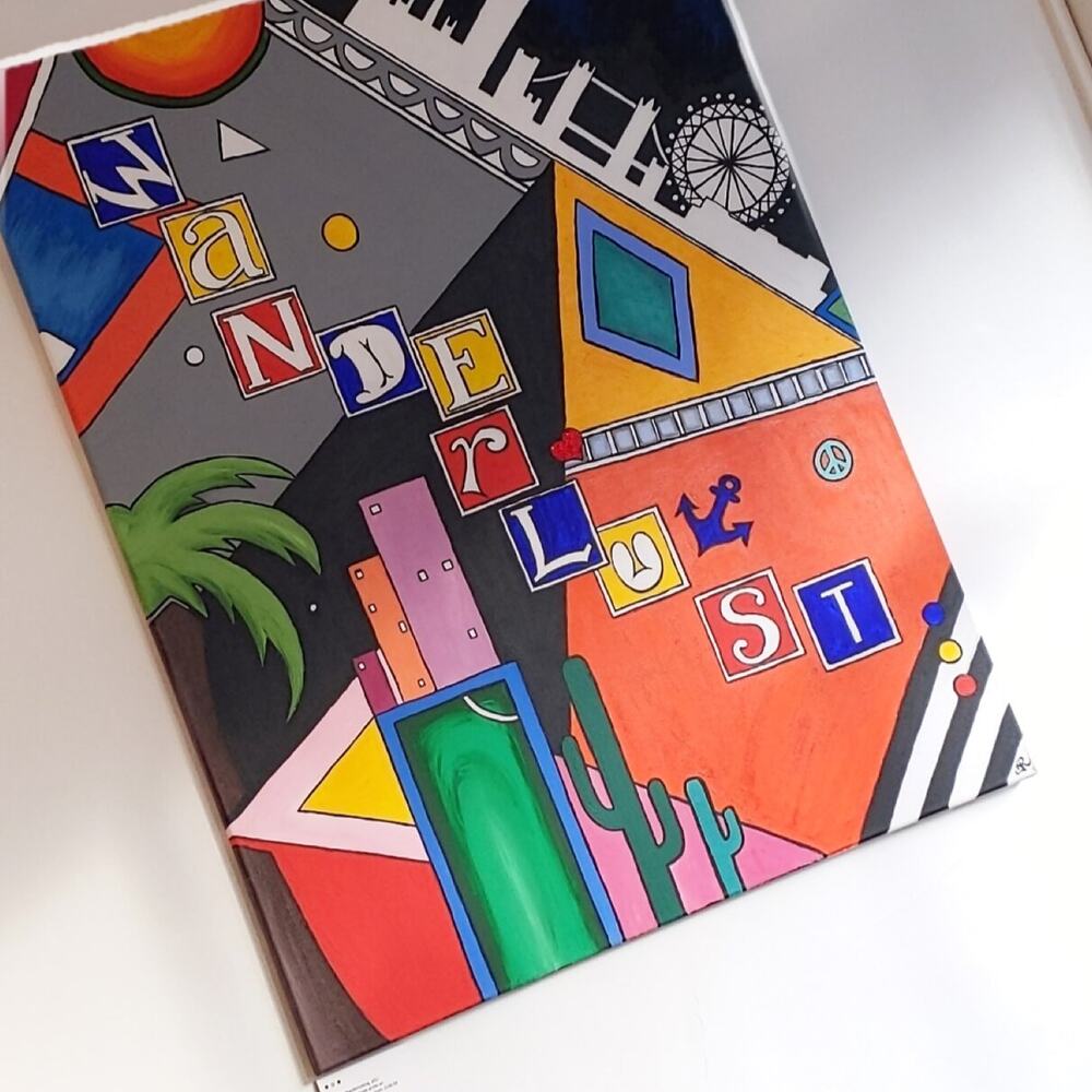 Wanderlust, pop art canvas of London landmarks by Antoinette Jordaine